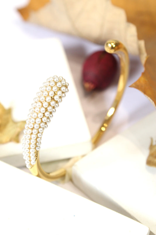 Glossy Golden Cuff Kada With Pearl