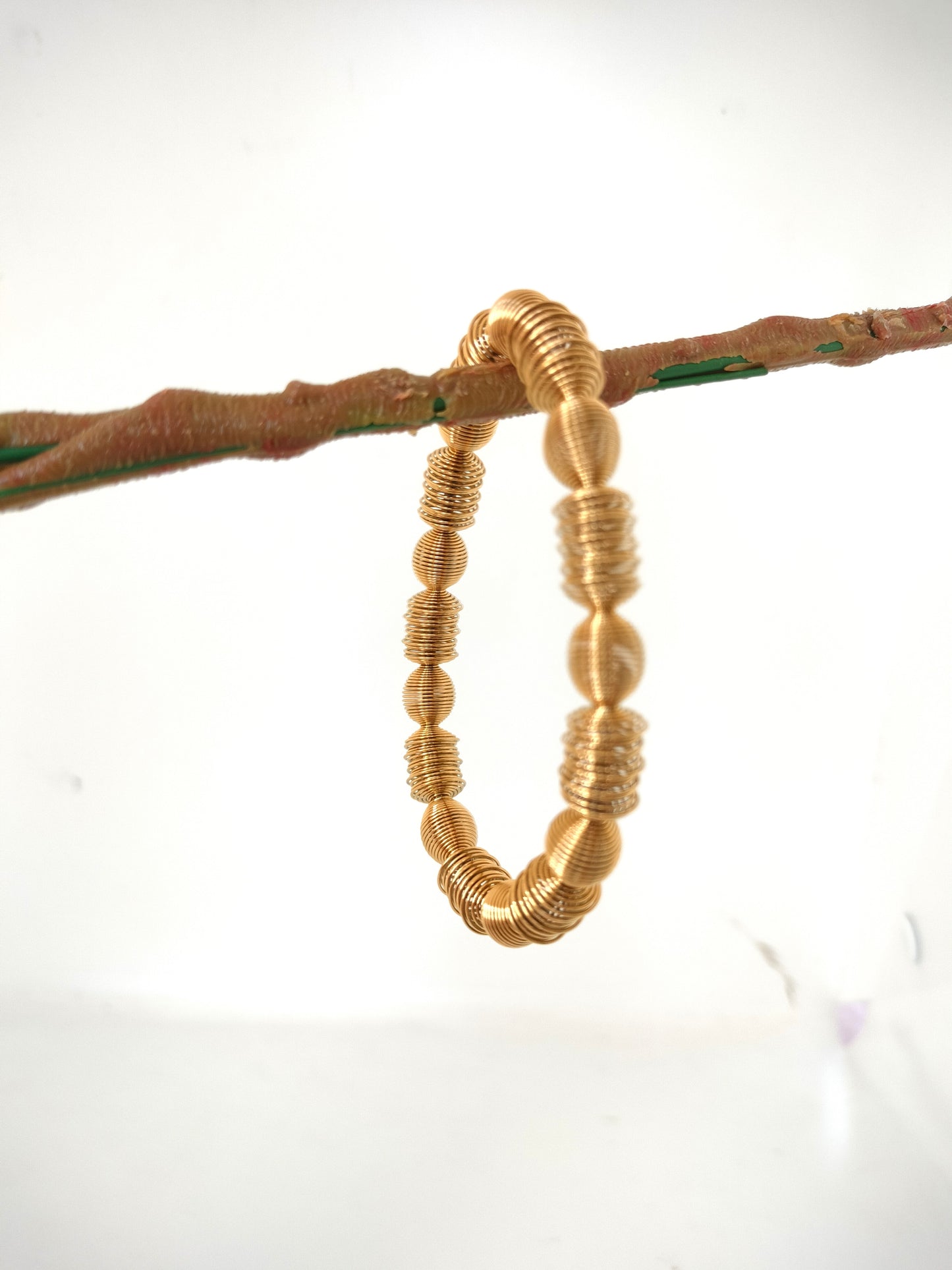 Wire Wave Beads Golden Bracelet