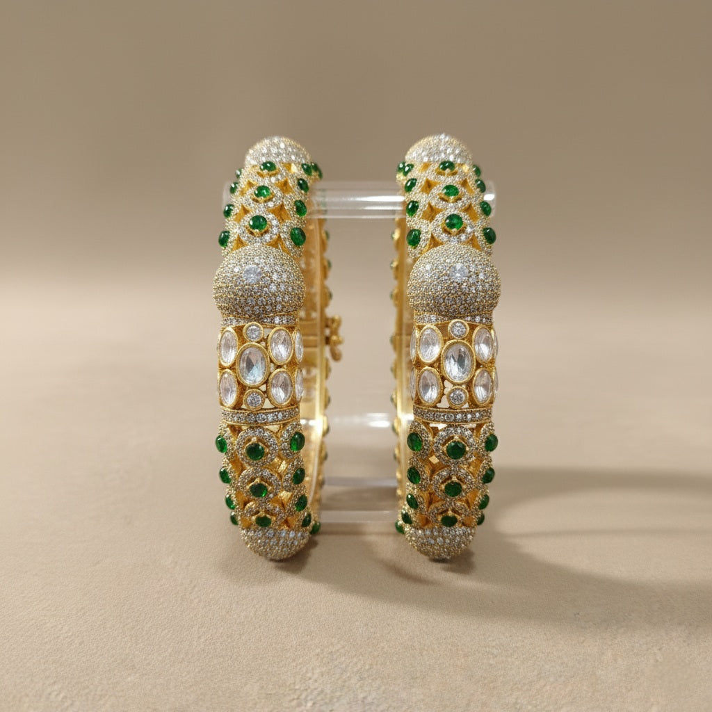 Emerald Kundan Luxe Diamond Bangles