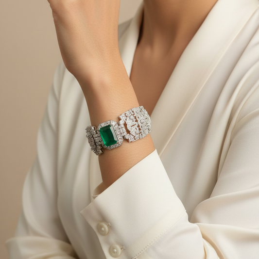 Royal Emerald Diamond Statement Bracelet