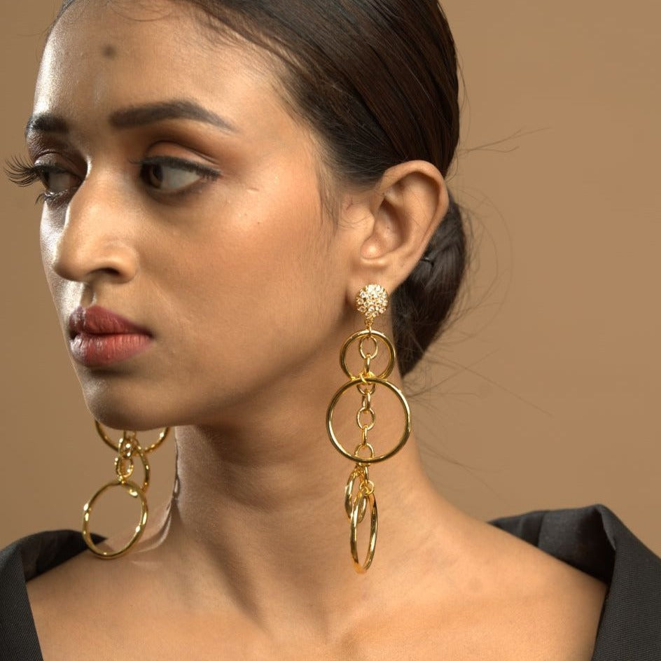 Golden Cricle Dangle Drop Earring