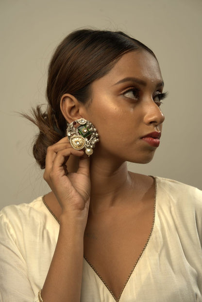 Silver Stud With Green Stone