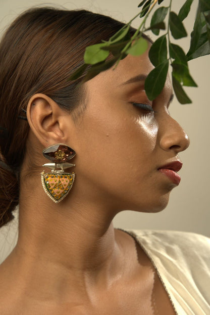 Silver Meenakari Earrings With Stone