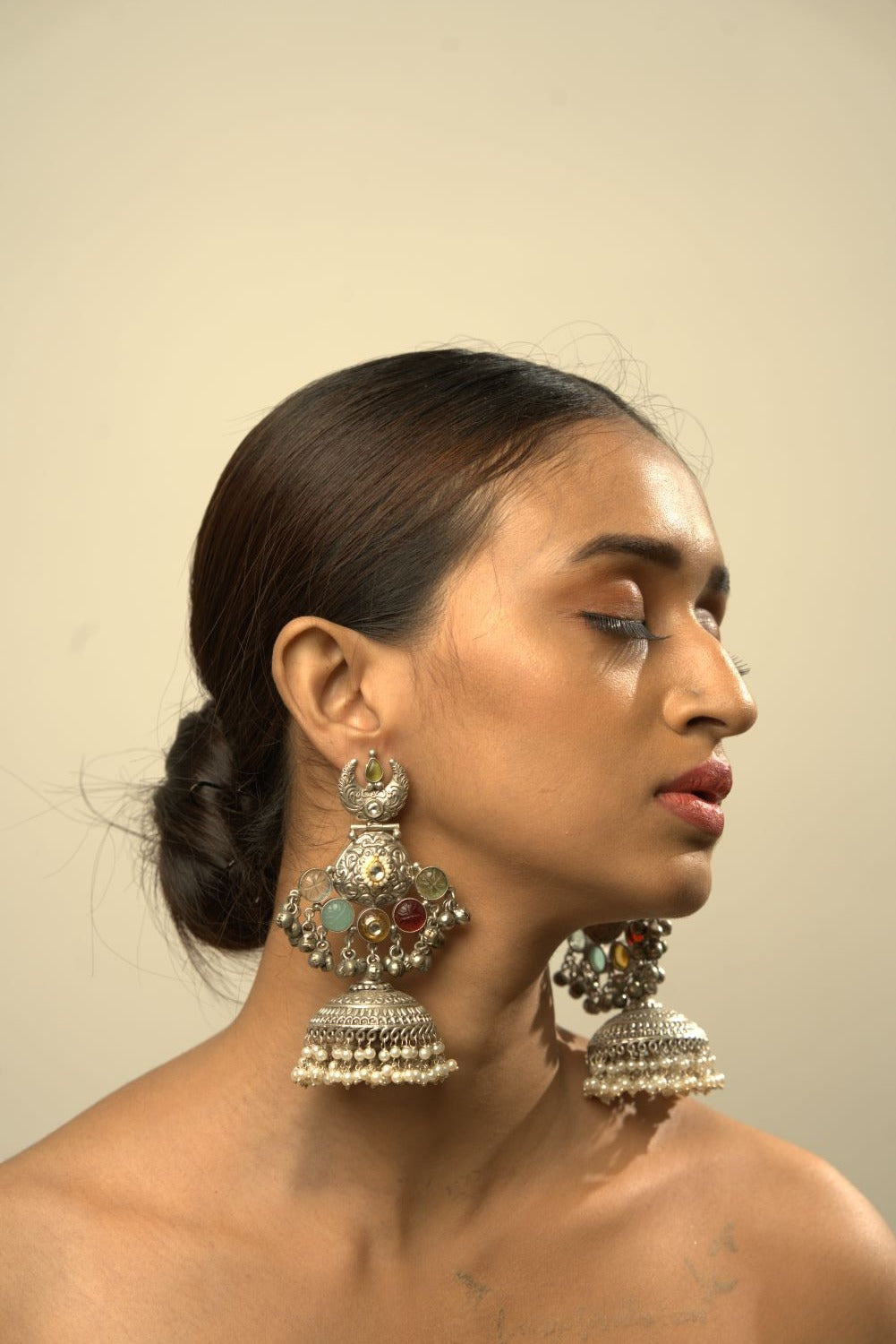 Silver Multicolor Jhumka Earring