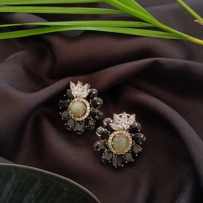 Flower Design Stud Earring With Stone