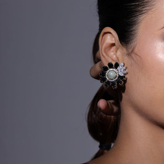 Flower Design Stud Earring With Stone