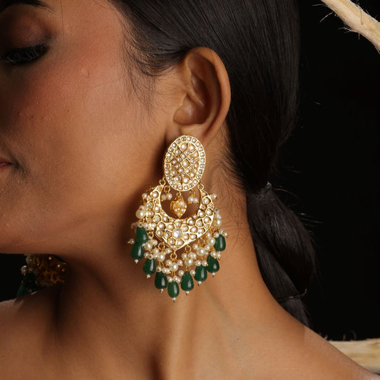 Pearl Green Stone Chandelier Earring