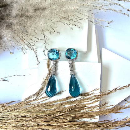 Crystal Blue Stone Long Tassel Water Drop Earring