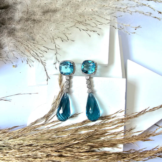 Crystal Blue Stone Long Tassel Water Drop Earring