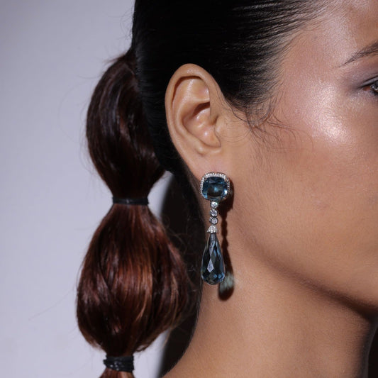 Crystal Blue Stone Long Tassel Water Drop Earring
