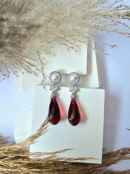 White Pearls Crystal Stone Water Drop Earring
