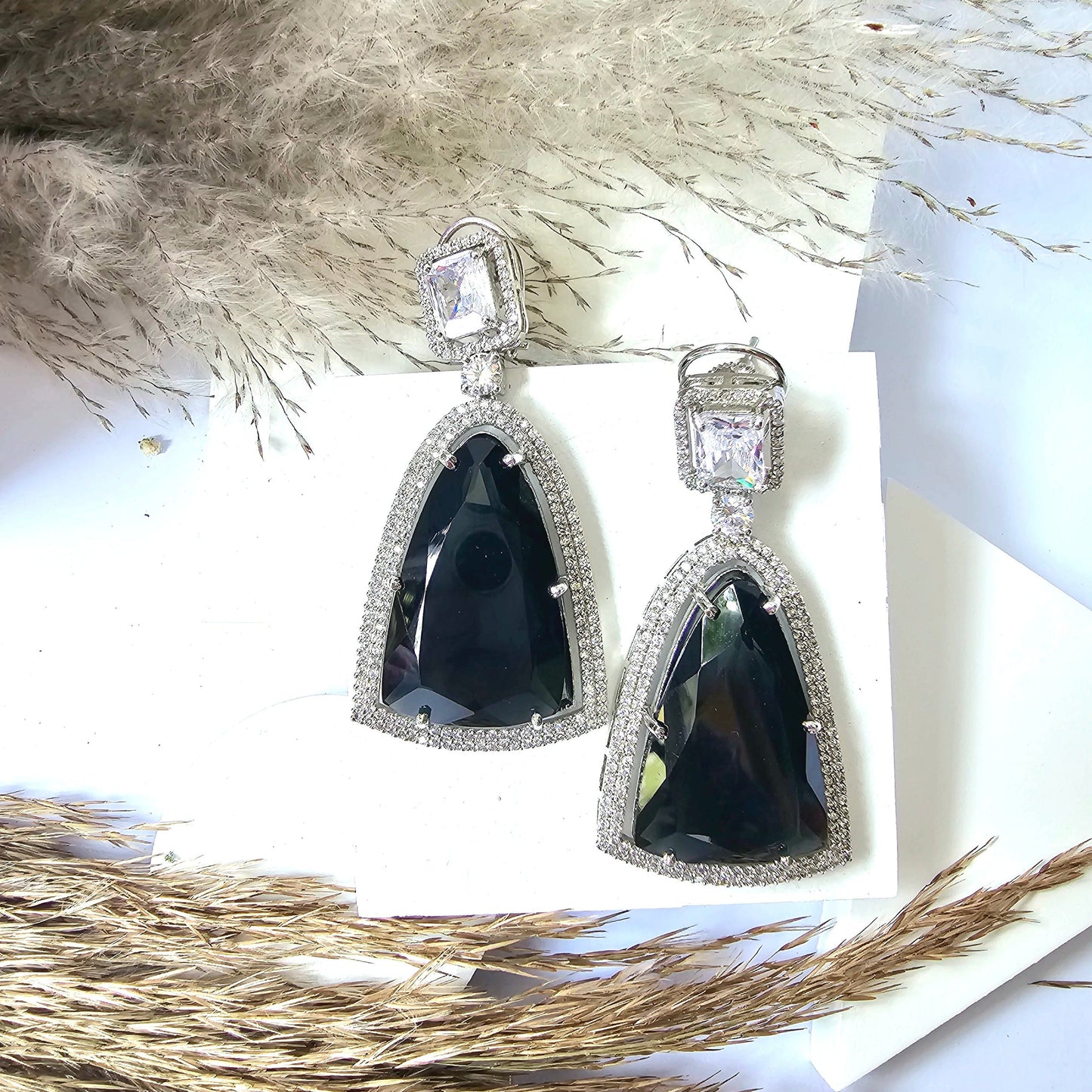 Cubic Zirconia Earring With Rhodium Plating