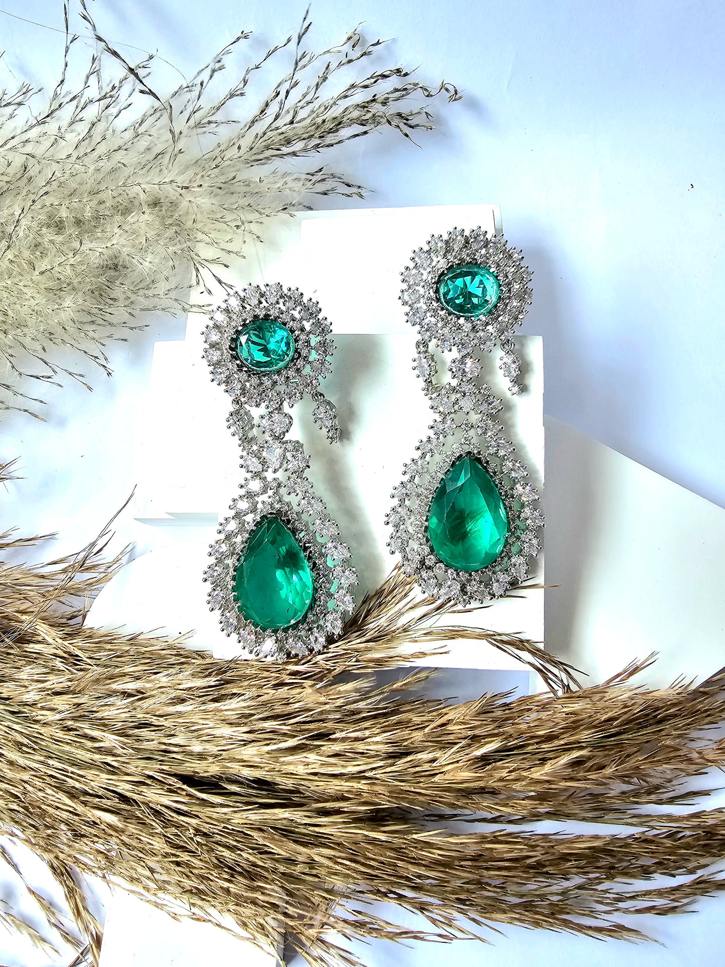 Emerald Stone Statement Earrings