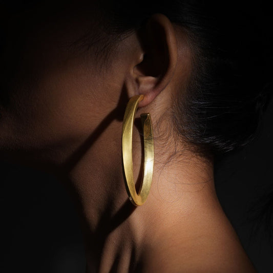 Oval Shape Golden Hoop Earring