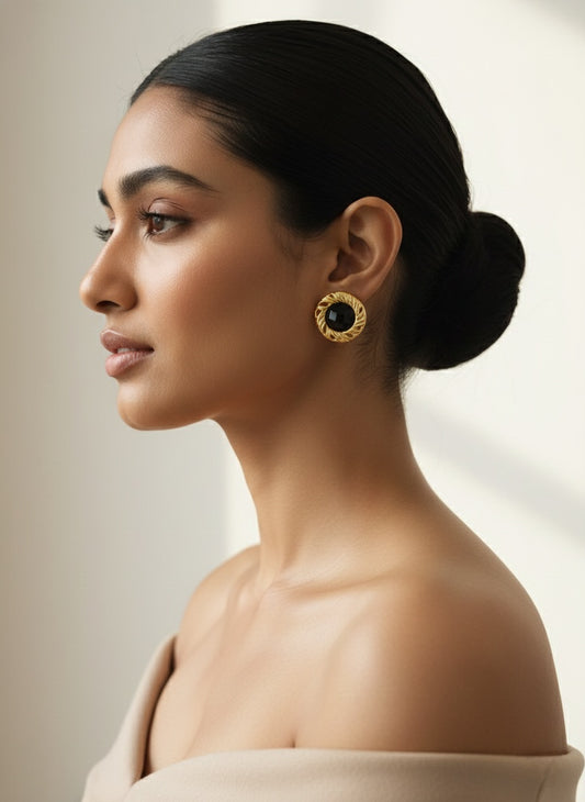 Gold Tone Faceted Acrylic Stone Center Stud Earring