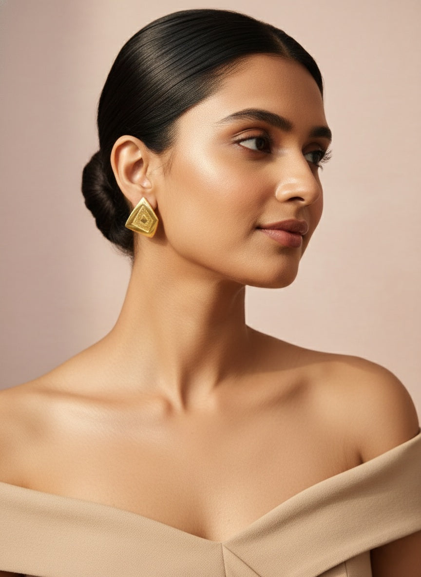 Golden Square Stud Earring