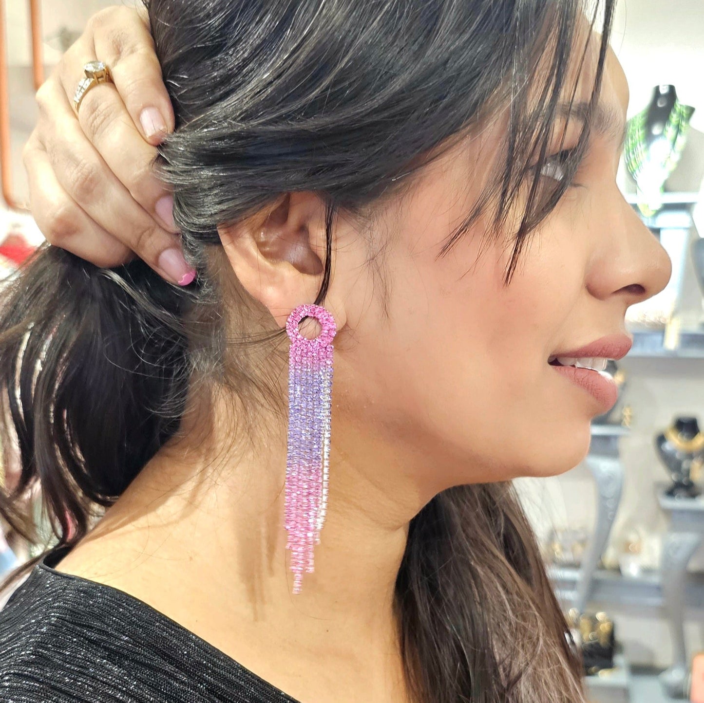 Multicolour Stone Tassel Earring