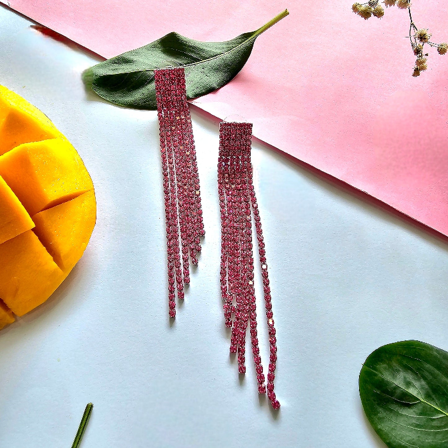 Pink Stone Long Tassel Earring