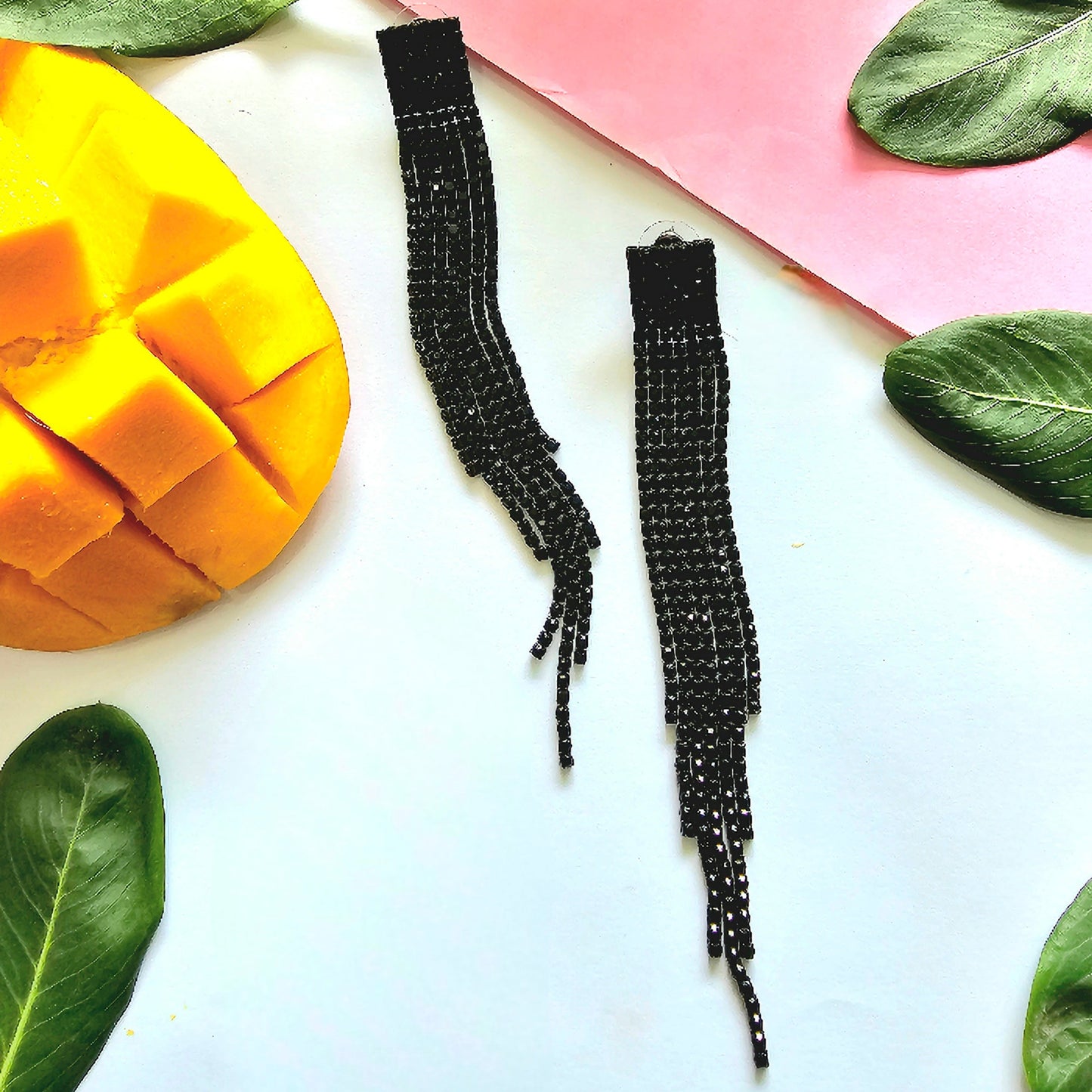 Black Stone Long Tassel Earring