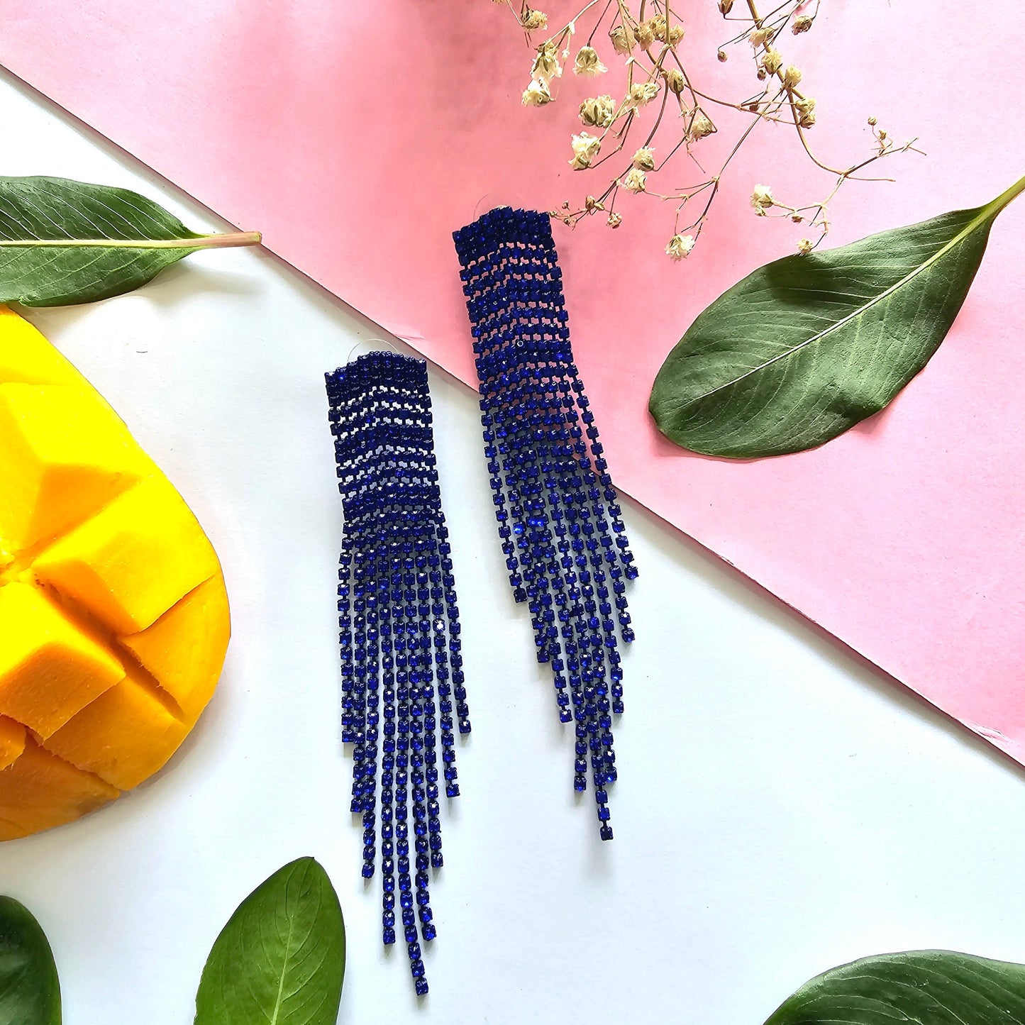 Blue Stone Tassel Earring