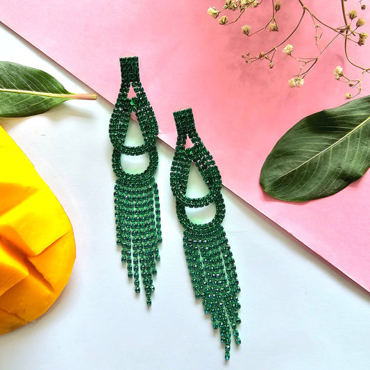 Chandbali Green Stone Long Earring