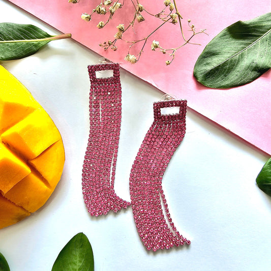 Pink Stone Long Tassel Earring