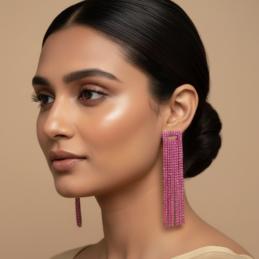 Pink Stone Long Tassel Earring