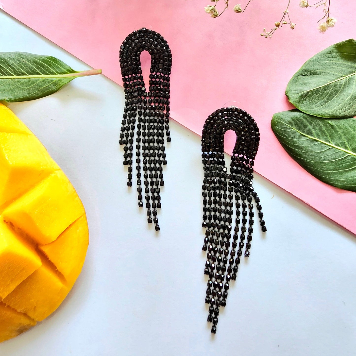 Black Stone Tassel Earring