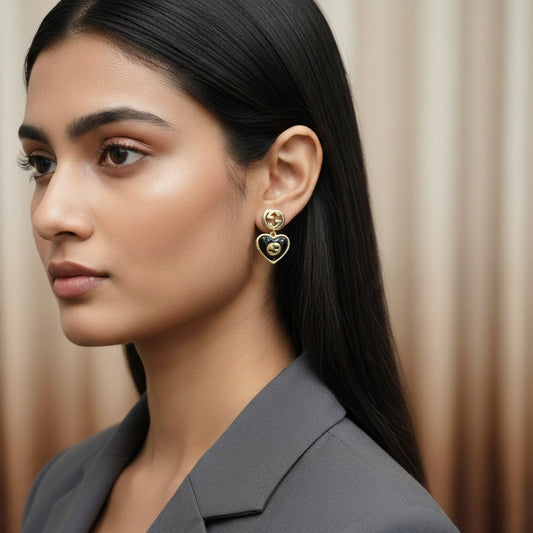 Luxury Black Heart Gold Designer Earrings for Women