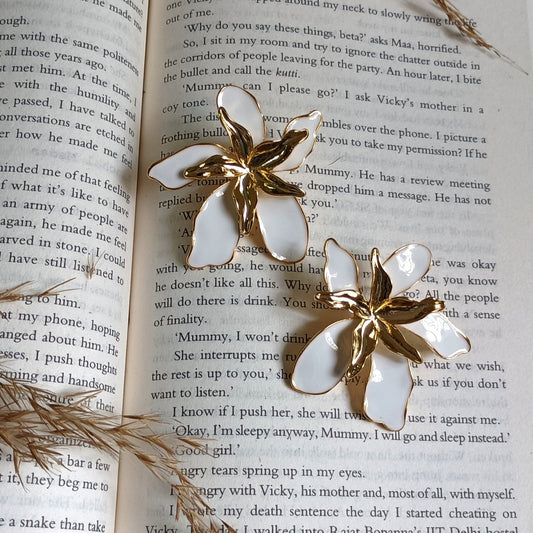 White  With Golden Stud Earring