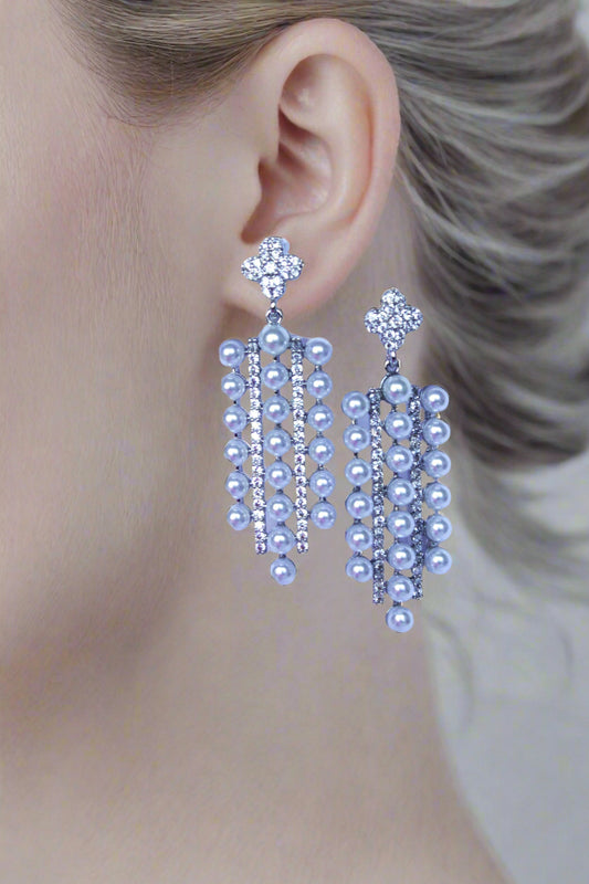 White Zircon And Synthetic Ruby Stone Dangler Earrings
