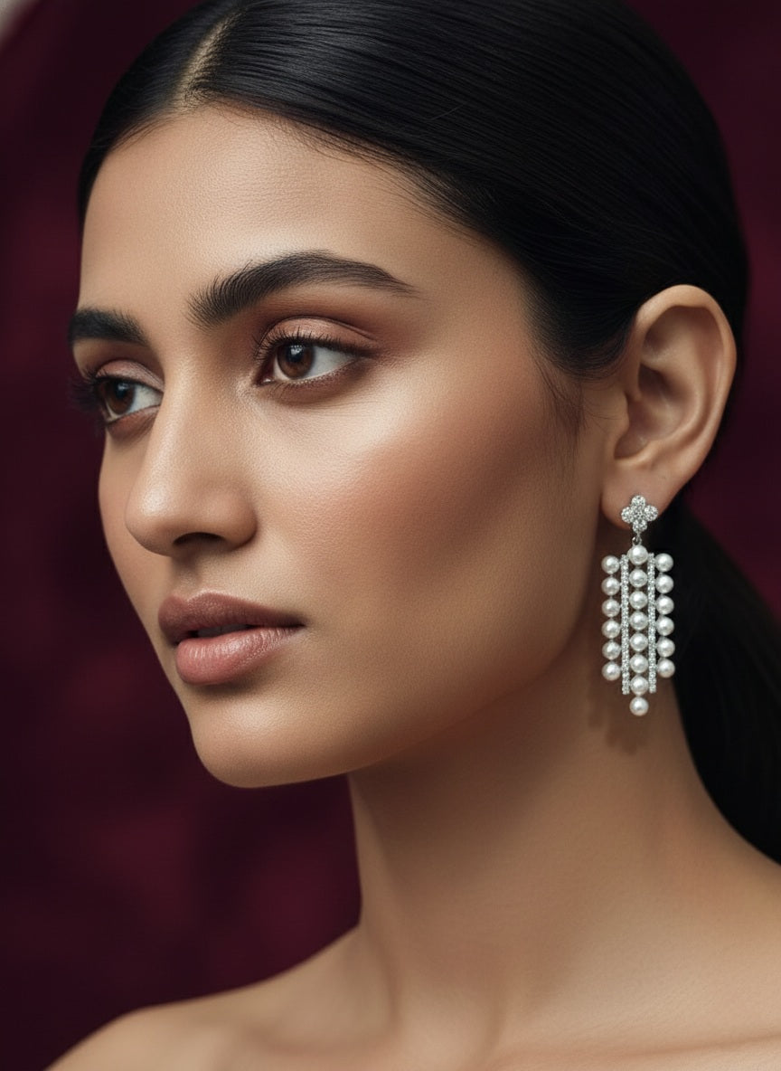 White Zircon And Synthetic Ruby Stone Dangler Earrings