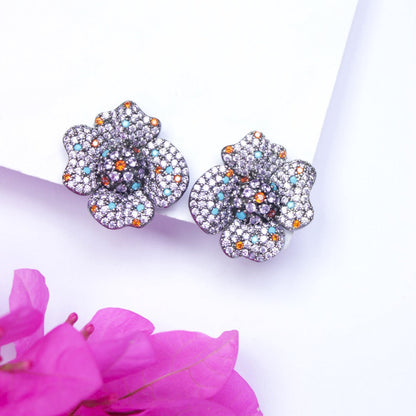 Shimmering Floral Studs with Colorful Stones ? Bold & Beautiful