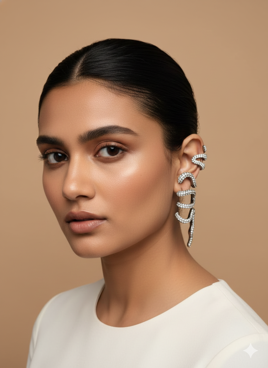 Sparkling Crystal Drop Statement Earcuff  for Women | Party Wear & Statement Jewellery