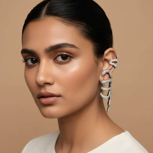 Sparkling Crystal Drop Statement Earcuff  for Women | Party Wear & Statement Jewellery
