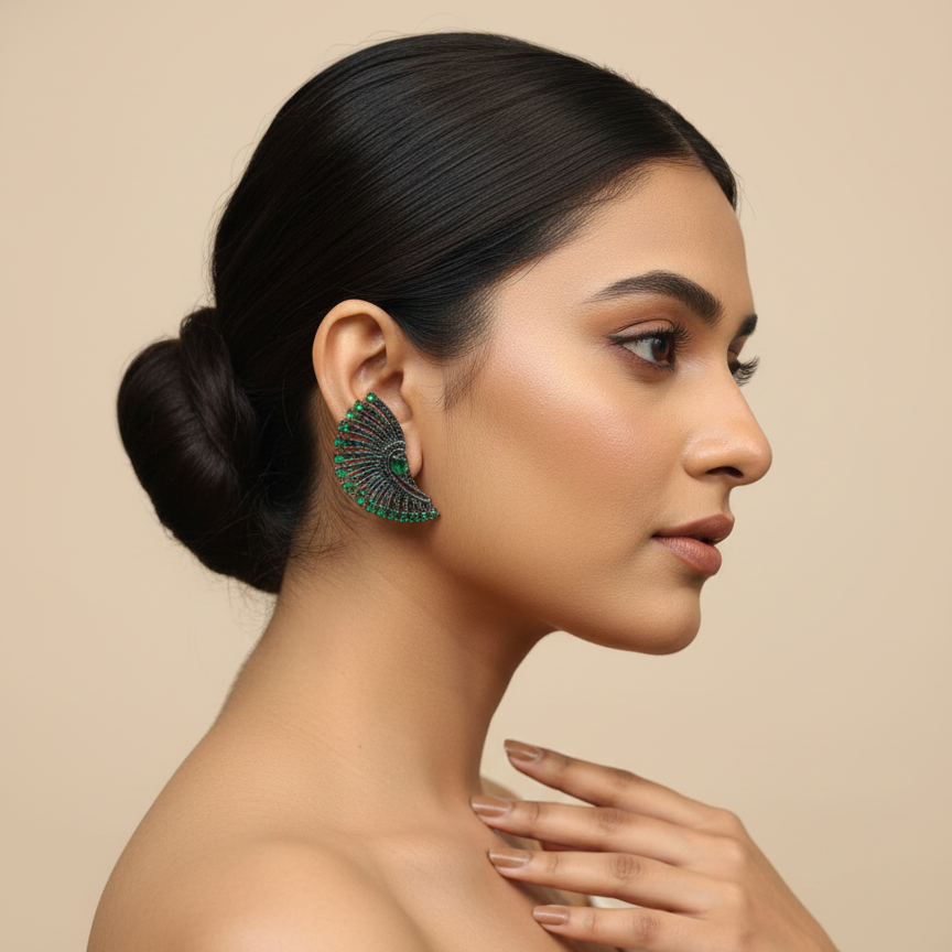 Royal Emerald Peacock Statement Earrings