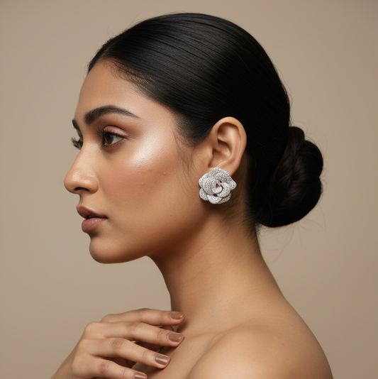 Sparkling Crystal Floral Stud Earrings for Women  Elegant Party Wear Earrings