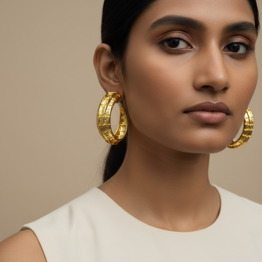Textured Bold Silver Statement Hoop Designer Earrings for Women | Party Wear & Statement Jewellery