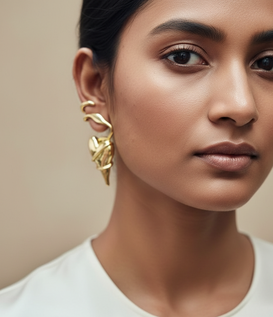 Trendy Gold Heart Statement Designer Earrings for Women | Party Wear & Statement Jewellery