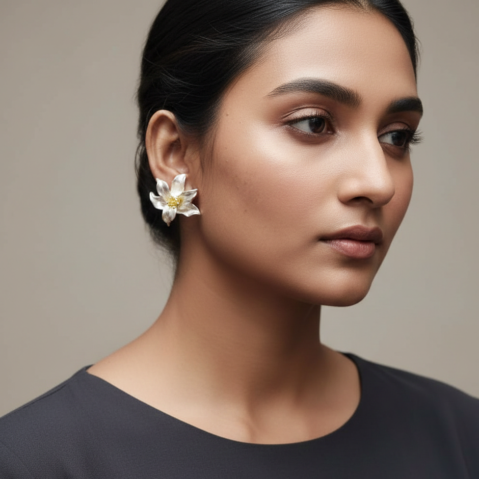 Elegant White Floral Statement Designer Earrings for Women  | Party Wear & Statement Jewellery