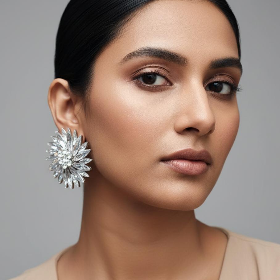 Luxury Crystal Flower Statement Designer Earrings for Women | Party Wear & Statement Jewellery