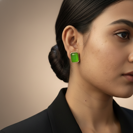 Emerald Luxe Gold Tone Stud Earrings
