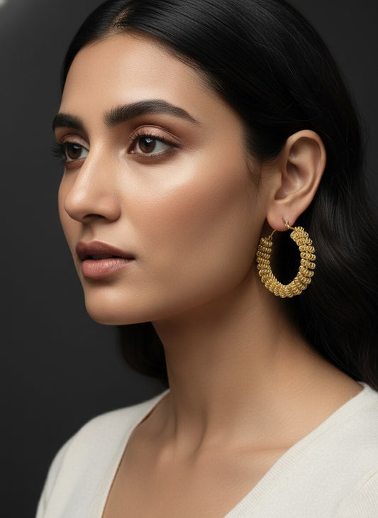Large Wired Golden Rope Hoop Earring