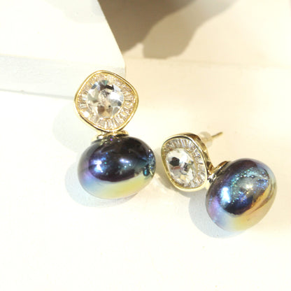 Stone & White Button Pearl Stud Earring