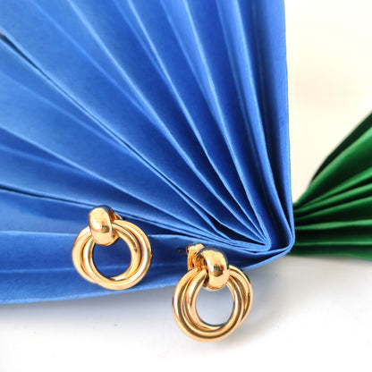 Twin Ring Glossy Gold Stainless Steel Stud Earring