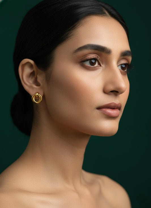 Twin Ring Glossy Gold Stainless Steel Stud Earring