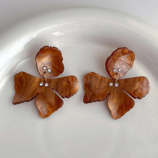 Four Petal Wood Finish Flower Earring