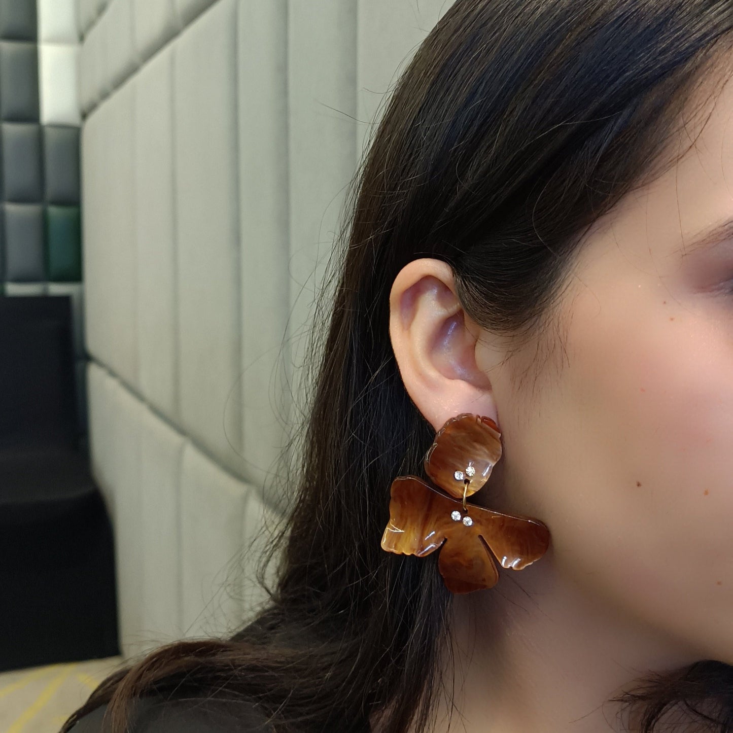 Four Petal Wood Finish Flower Earring