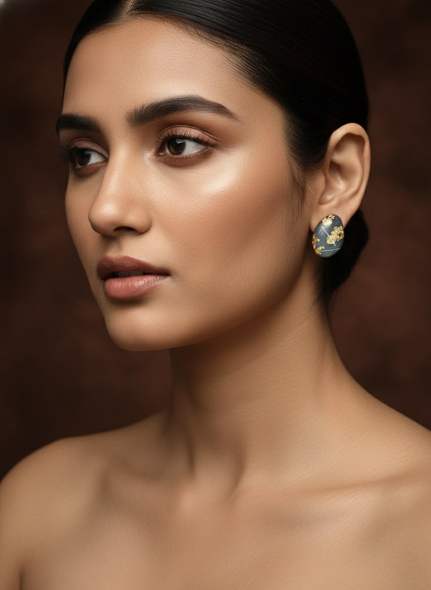 Gold Foil Marble Stud Earring