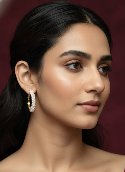 Pearl White Hoops Earring